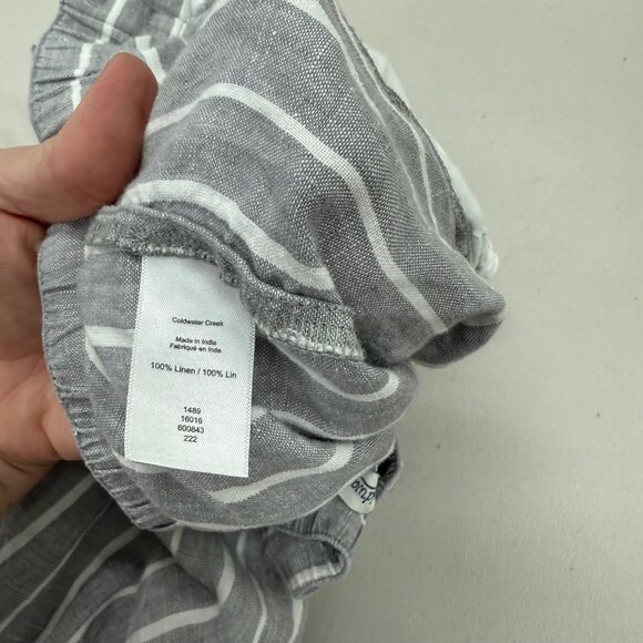 Coldwater Creek Grey Stripe Linen Drawstring Waist Pants w Pockets Womens Large - Picture 4 of 8